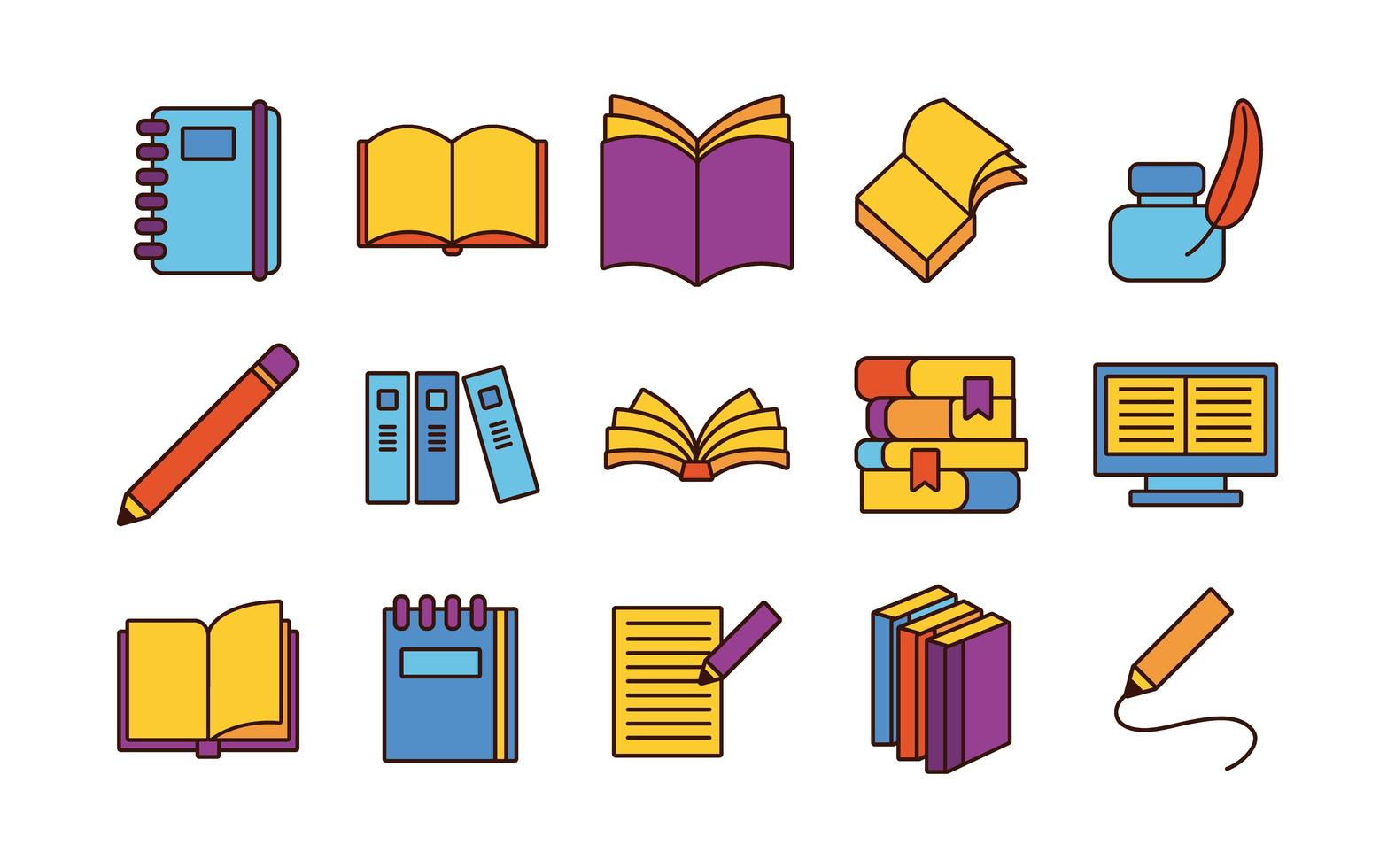 bundel van vijftien boeken literatuur set iconen vector