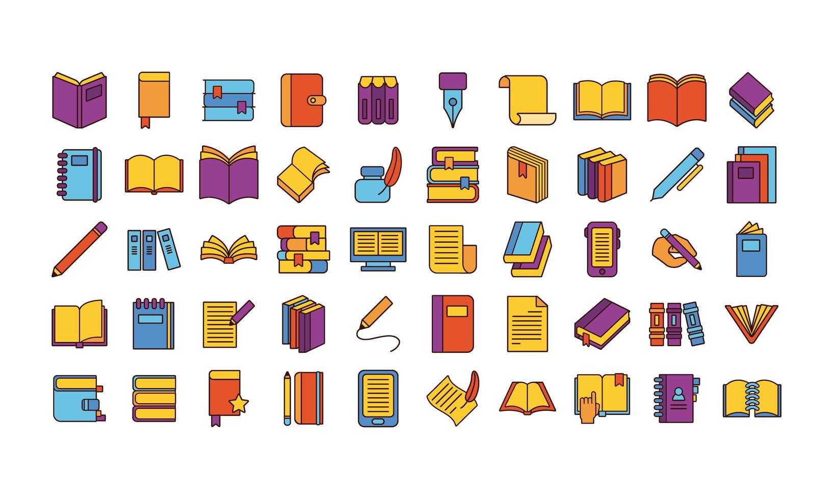 bundel van vijftig boeken literatuur set iconen vector