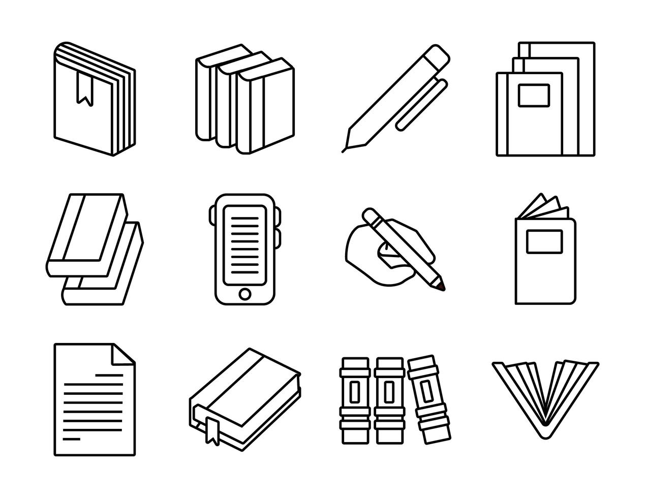 bundel van twaalf boeken literatuur set iconen vector