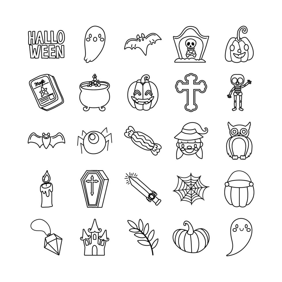 bundel van vijfentwintig halloween set pictogrammen vector