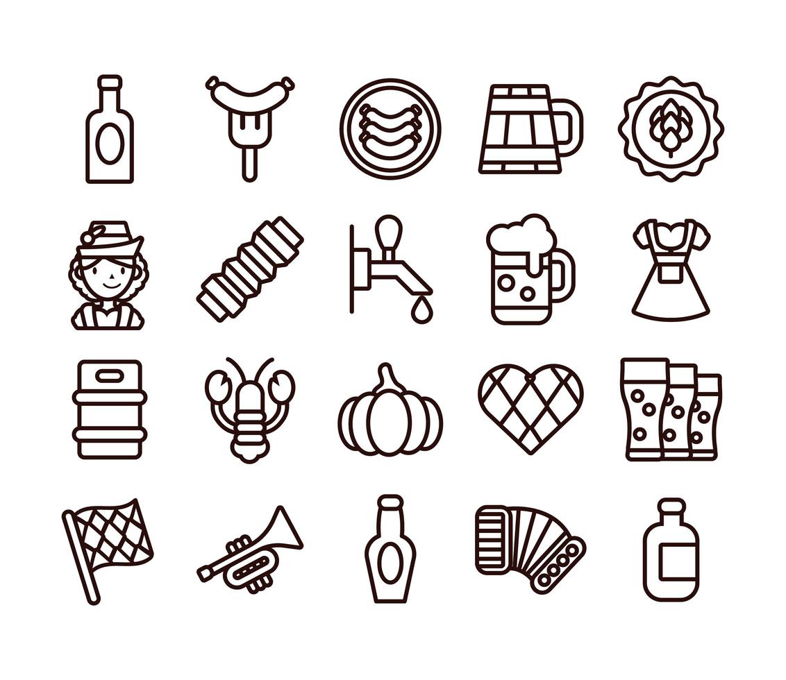 bundel van twintig oktoberfest set iconen vector