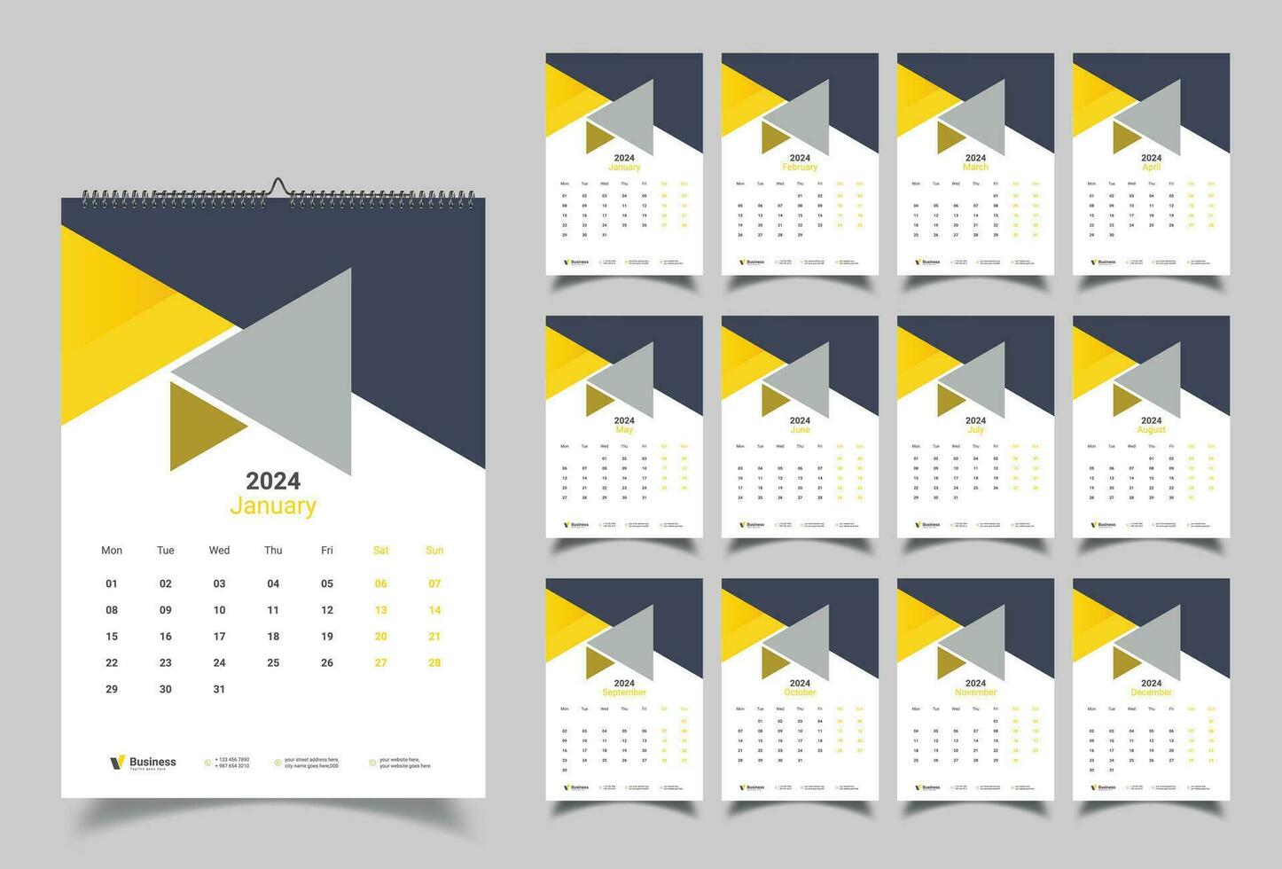 muur kalender 2024 sjabloon ontwerp vector