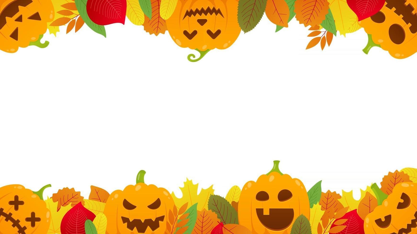 herfst halloween achtergrond met pompoenen en enge gezichten grimassen vector