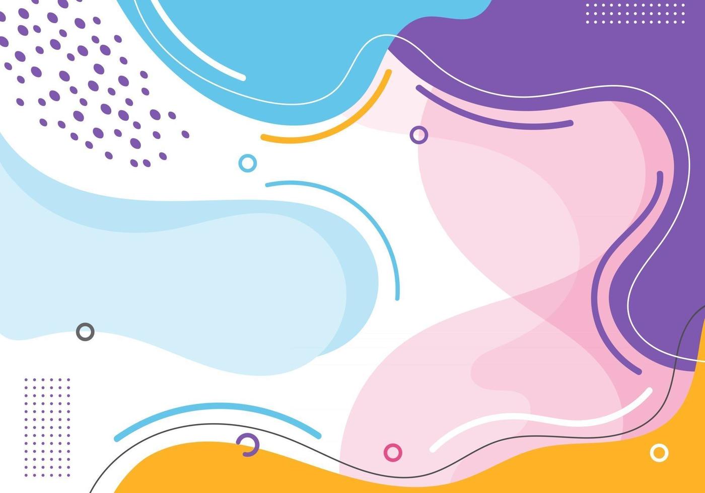 banner websjabloon abstracte hand getekend roze blauw geel paars kleur organische vloeibare vorm met cirkel lijnpatroon op witte achtergrond vector