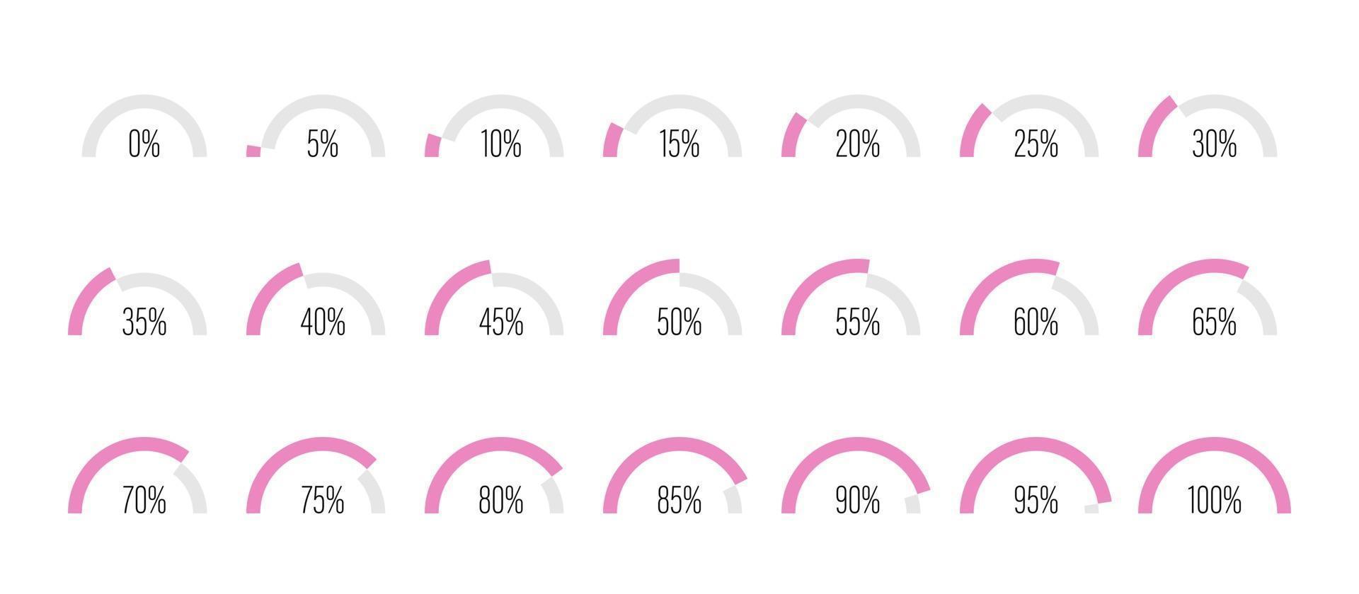 set van halve cirkel boog percentage voortgangsbalk diagrammen vector