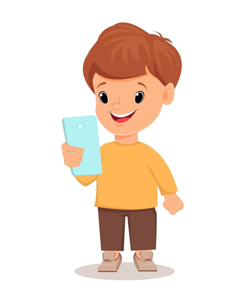 kleine jongen met smartphone vector