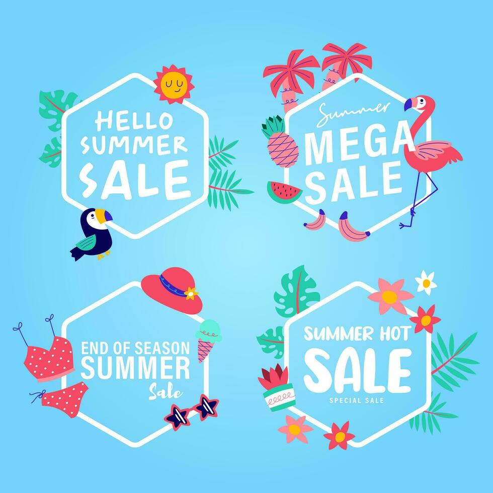 zomer uitverkoop tekens brochure vector. speciaal prijs aanbod coupon voor sociaal media na, Promotie advertentie, boodschappen doen folder, bon, website campagne en reclame vector