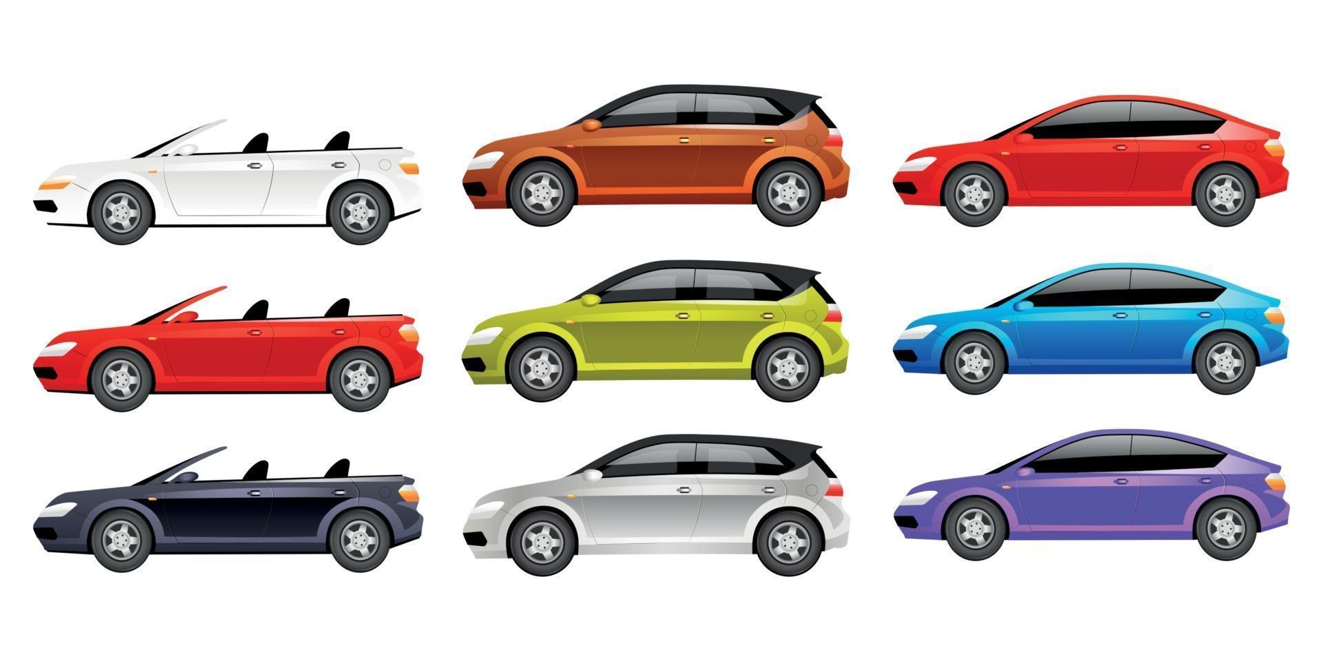 auto's egale kleur vector objecten set