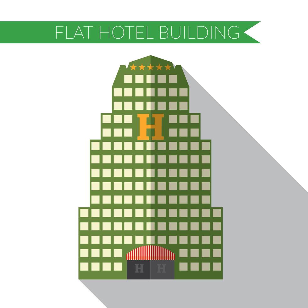 platte ontwerp moderne vectorillustratie van hotelgebouw icoon, met lange schaduw vector