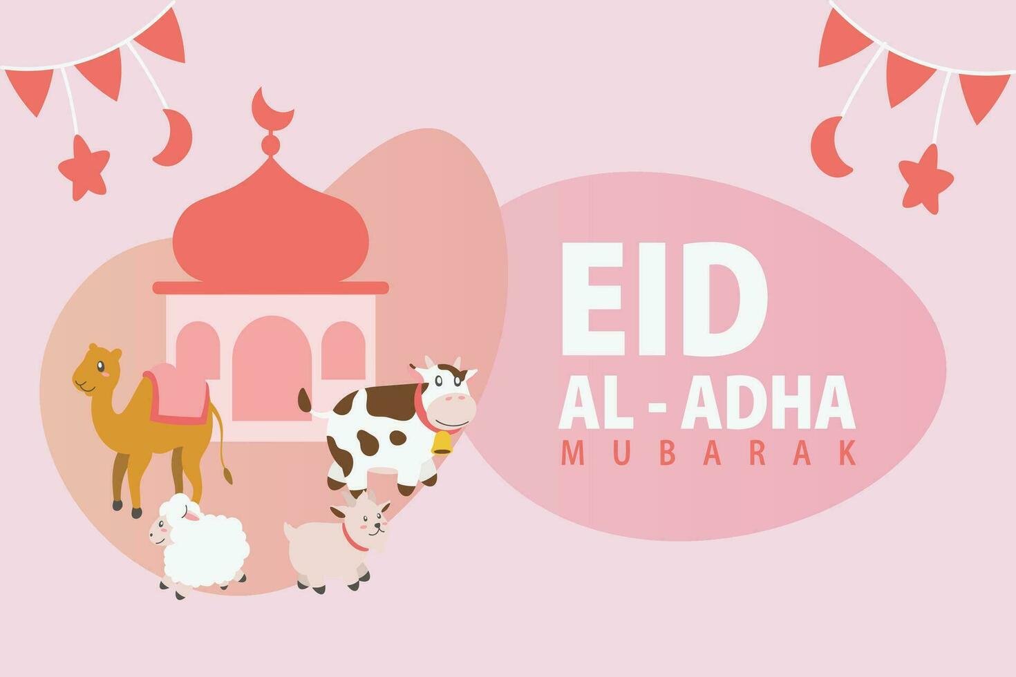 heilig eid al adha mubarak schattig banier tekenfilm tekening. Islamitisch en Arabisch groet folder voor moslim gemeenschap festival grafisch afdrukken vector