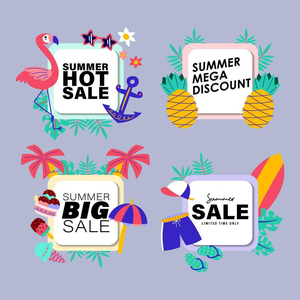 zomer uitverkoop tekens brochure vector. speciaal prijs aanbod coupon voor sociaal media na, Promotie advertentie, boodschappen doen folder, bon, website campagne en reclame vector