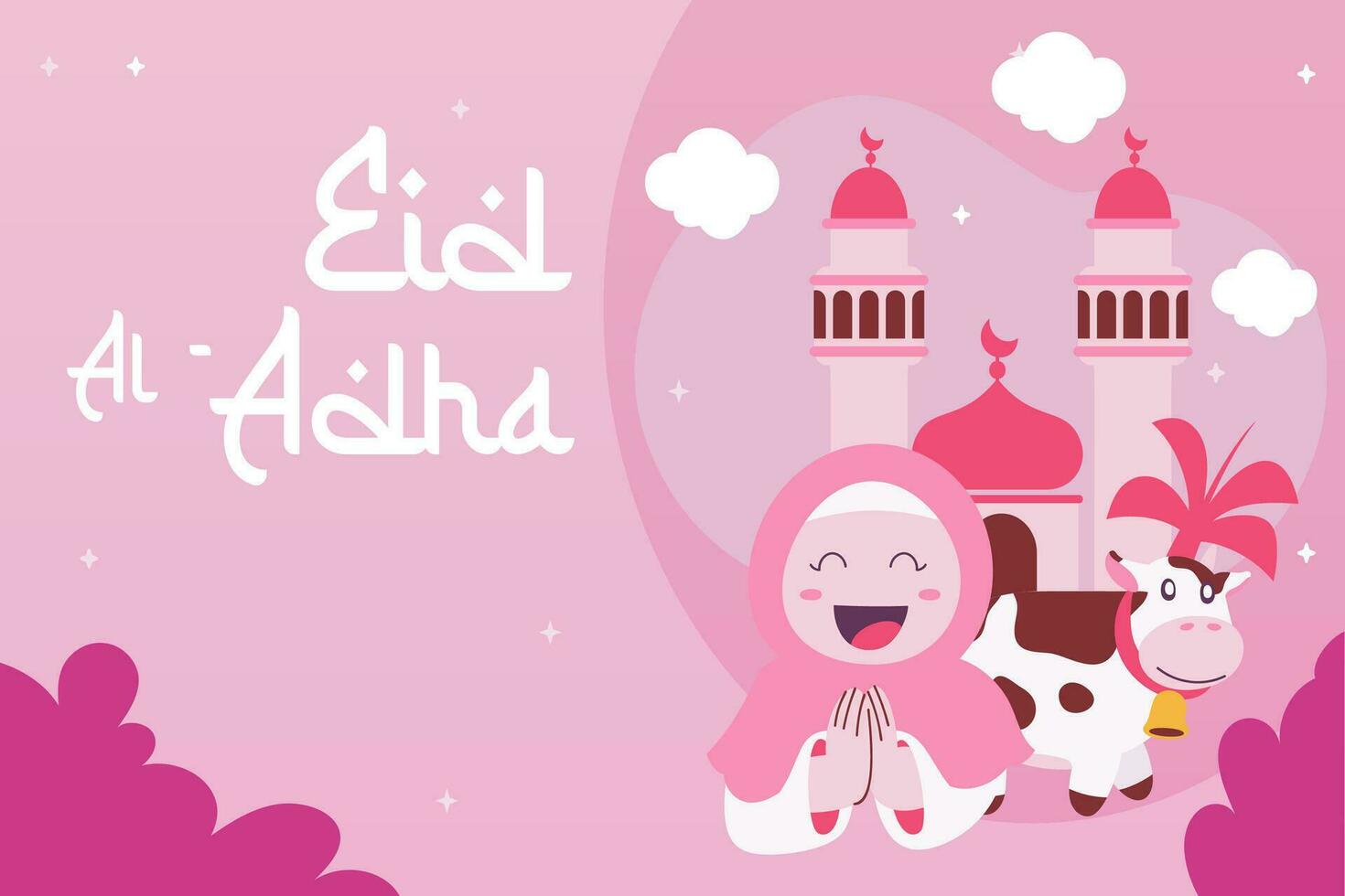 heilig eid al adha mubarak schattig banier tekenfilm tekening. Islamitisch en Arabisch groet folder voor moslim gemeenschap festival grafisch afdrukken vector