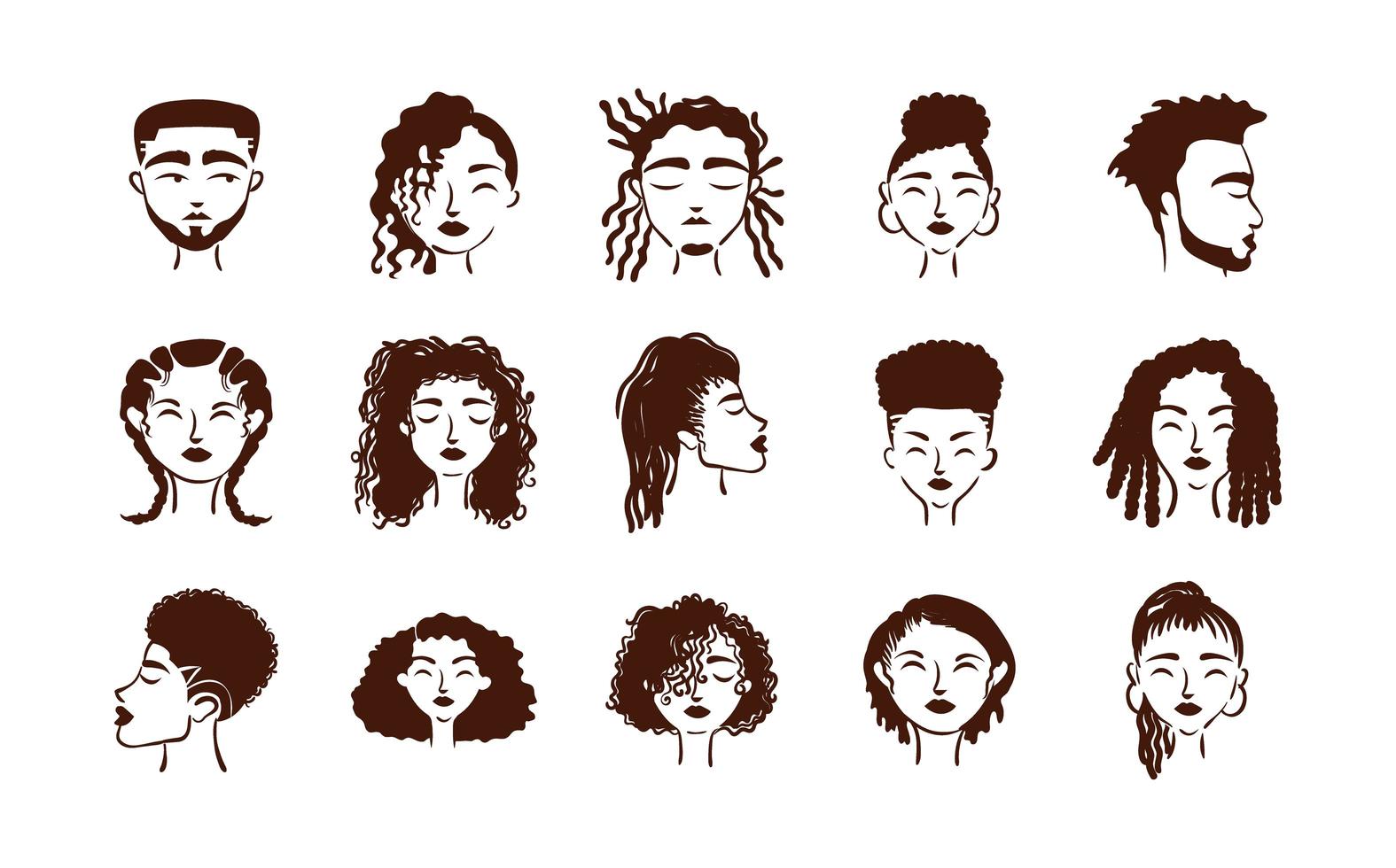 groep van vijftien afro-etnische mensen avatars-personages vector