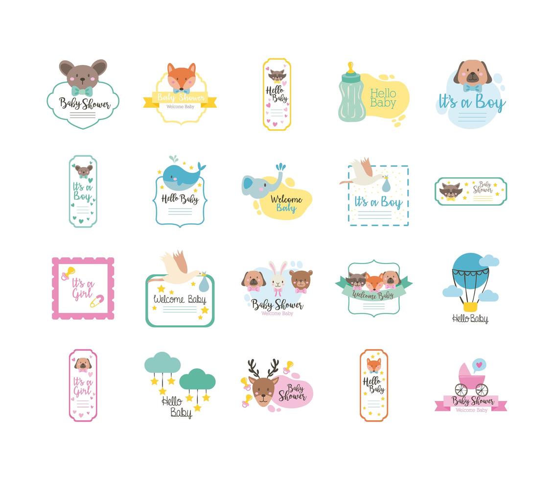 bundel van twintig baby shower set collectie iconen vector