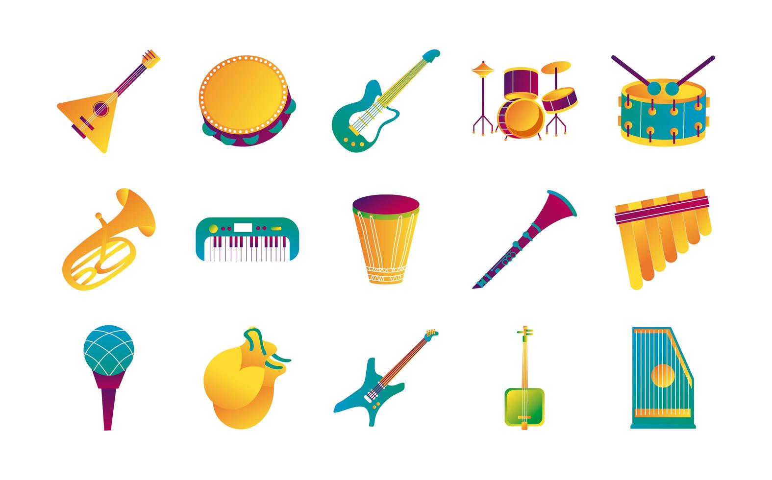 bundel van vijftien muziekinstrumenten set pictogrammen vector