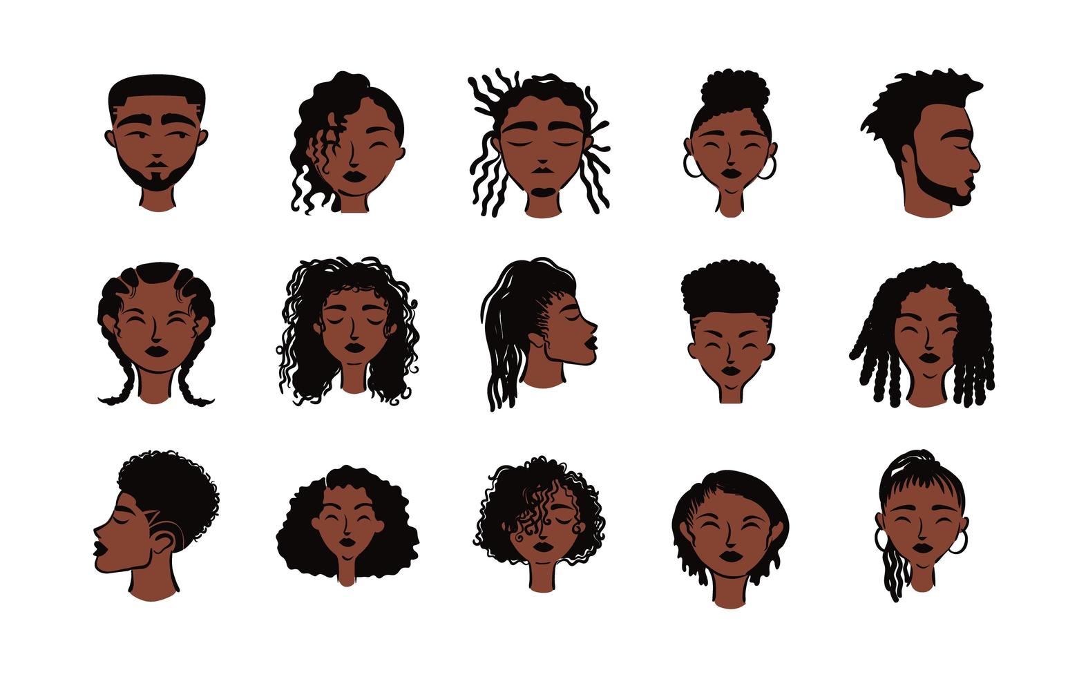 groep van vijftien afro-etnische mensen avatars-personages vector