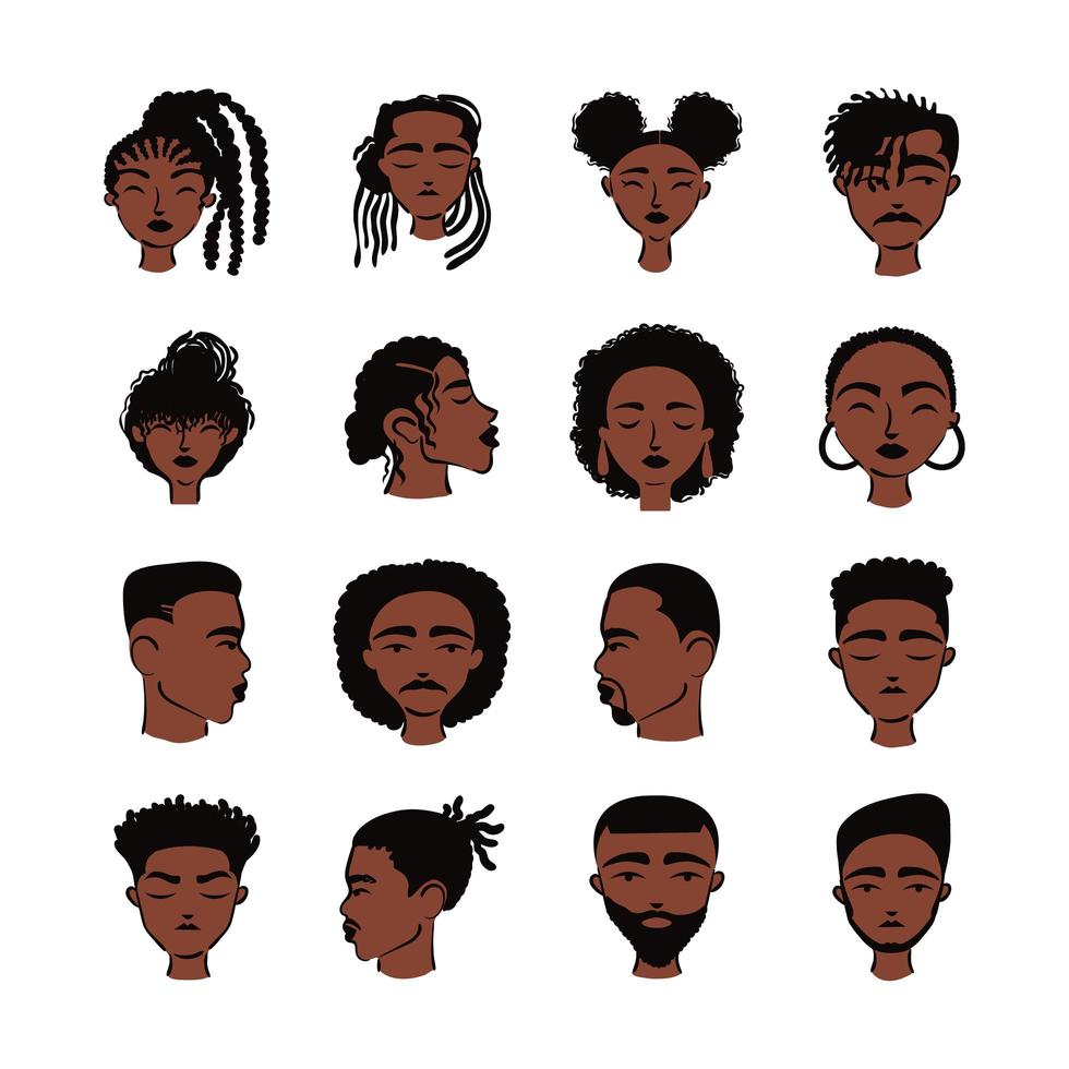 zestien afro etnische mensen avatars karakters vector