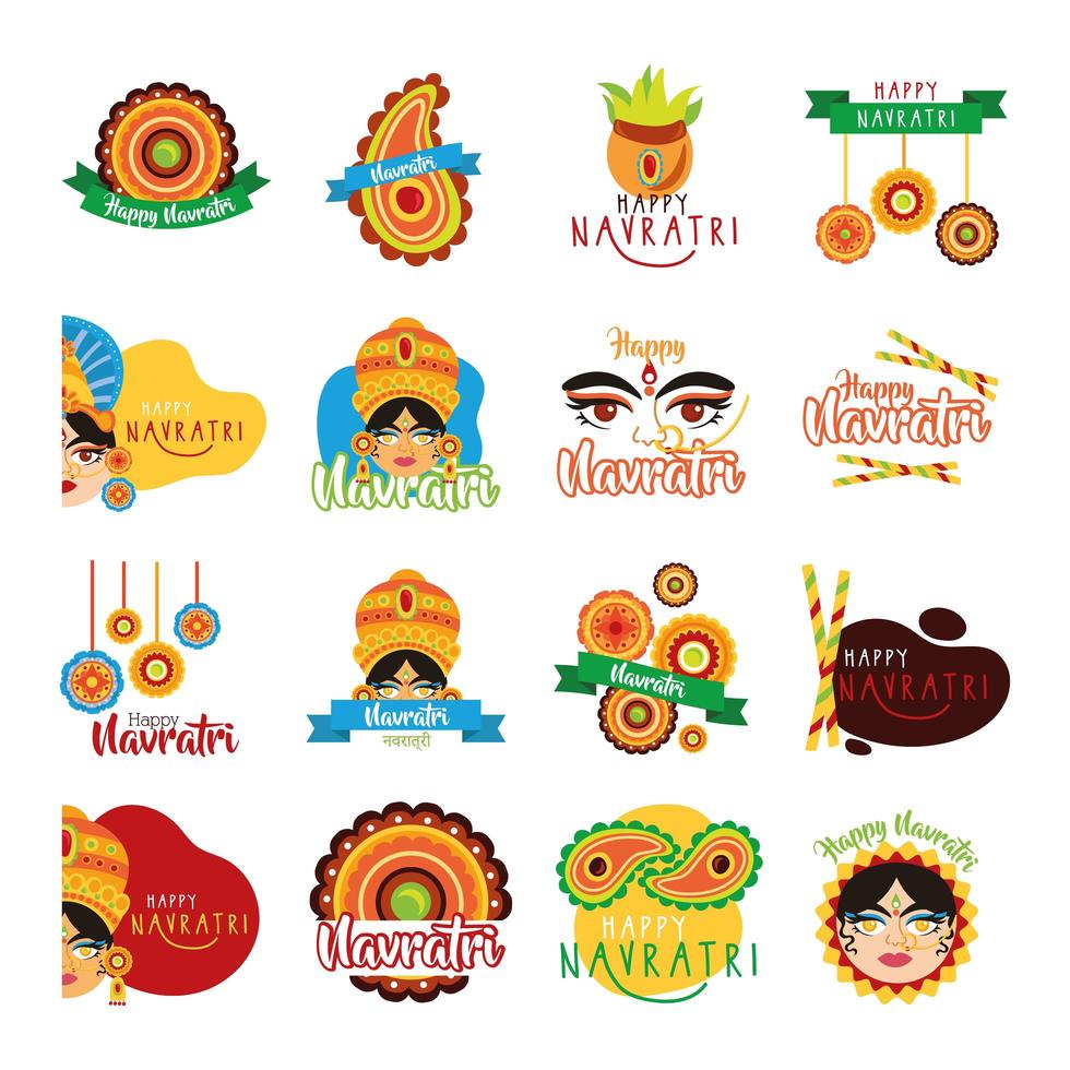 bundel van gelukkige navratri-vieringssetpictogrammen vector