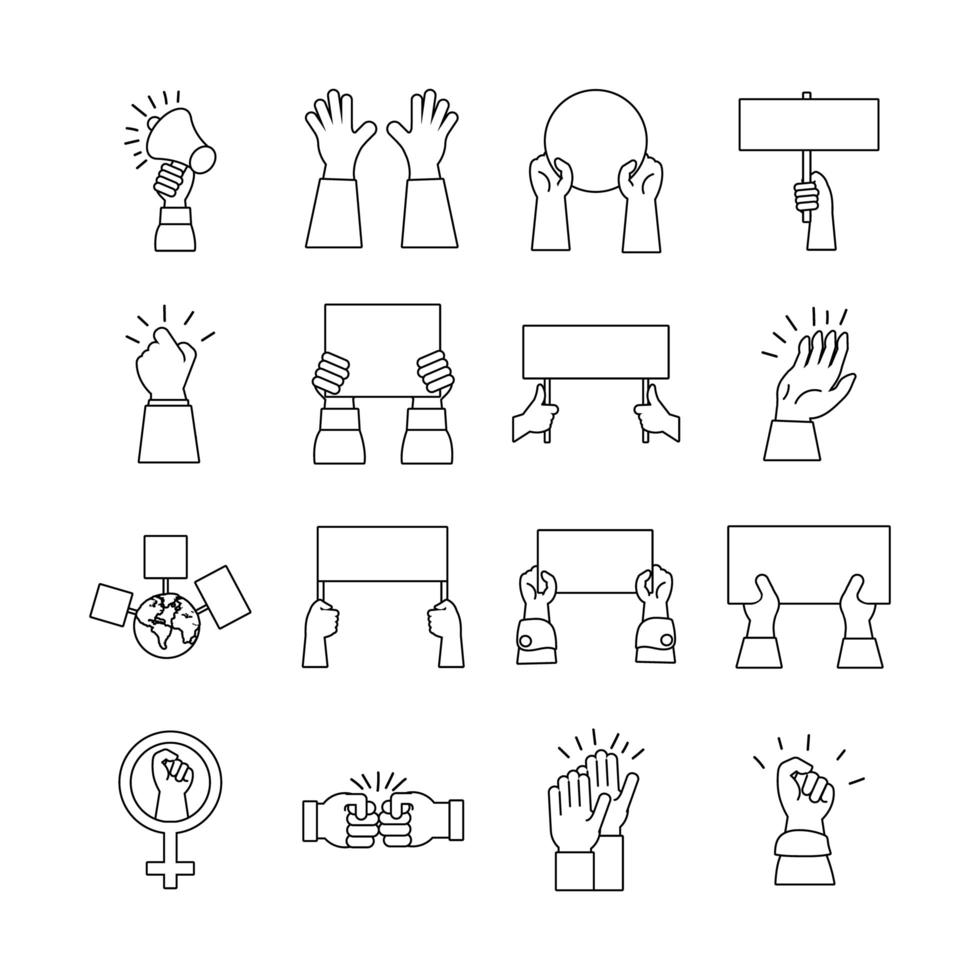 bundel van handen protest set iconen vector