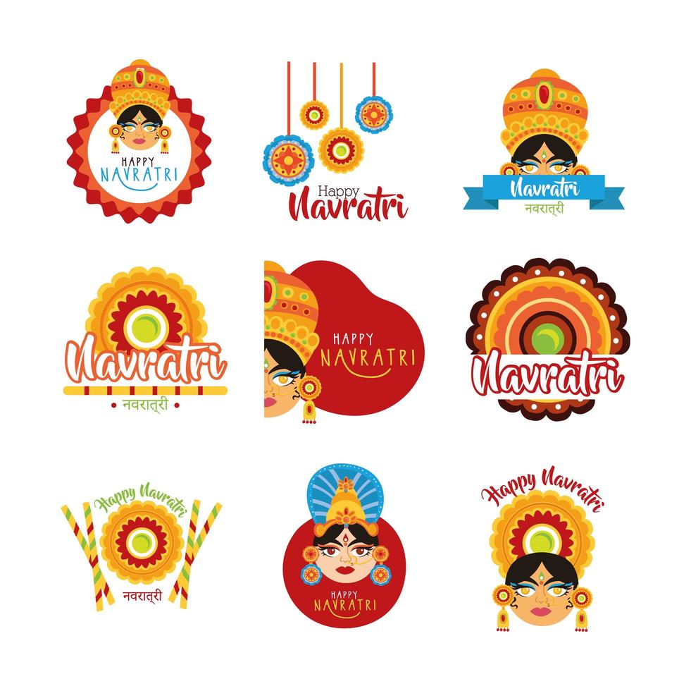 bundel van gelukkige navratri-vieringssetpictogrammen vector