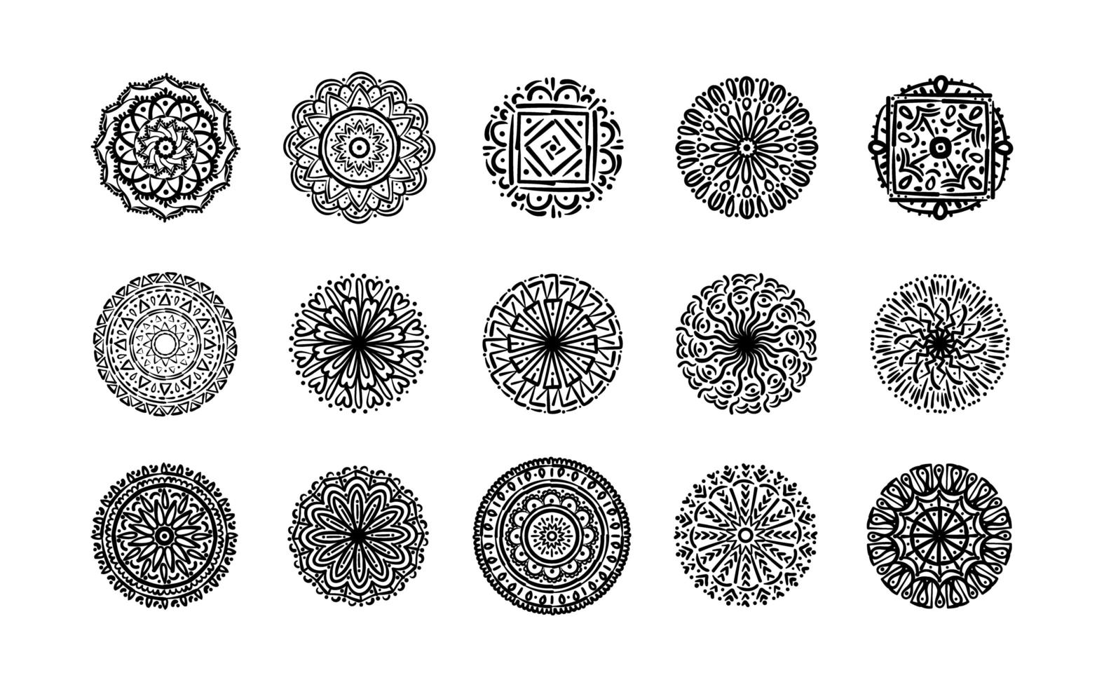 bundel van vijftien mandala's stel pictogrammen vector
