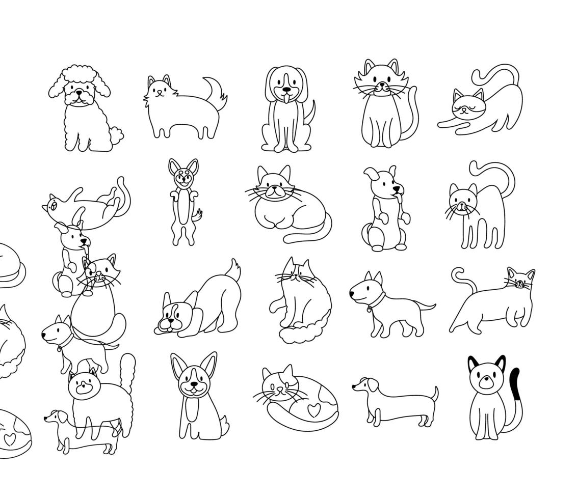 bundel katten en honden set pictogrammen vector