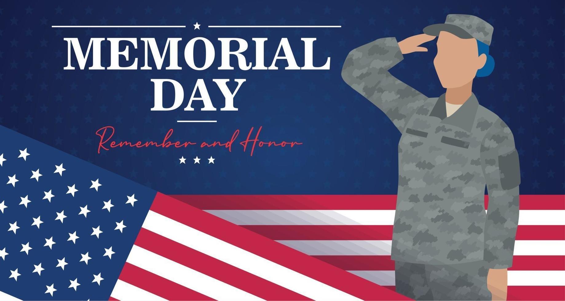 Amerikaanse legervrouw met vlag van de herdenkingsdag van de Verenigde Staten vector