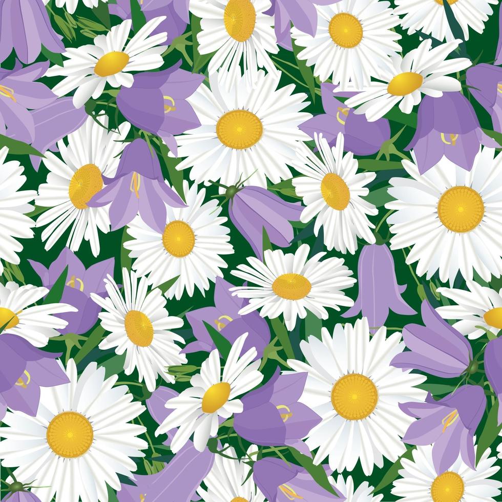 bloemen naadloos patroon bloem klokje en kamille weide wilde bloemen zomer platteland achtergrond vector