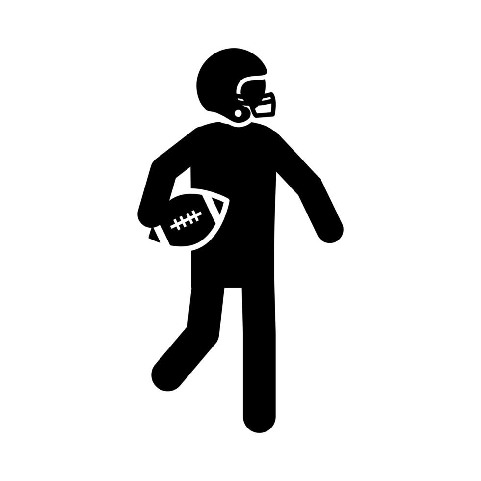 American football-speler met bal en helm spel sport professionele en recreatieve silhouet design icoon vector