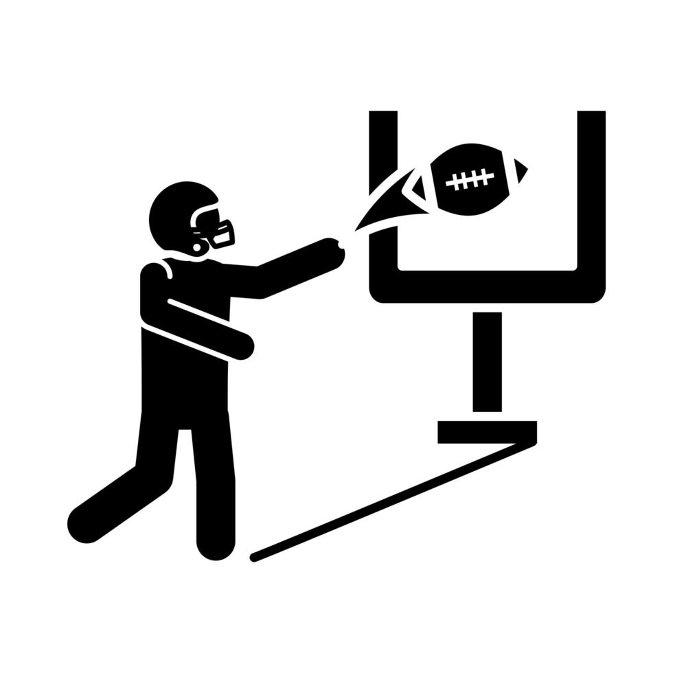 American football-speler met bal en doel spel sport professionele en recreatieve silhouet design icoon vector