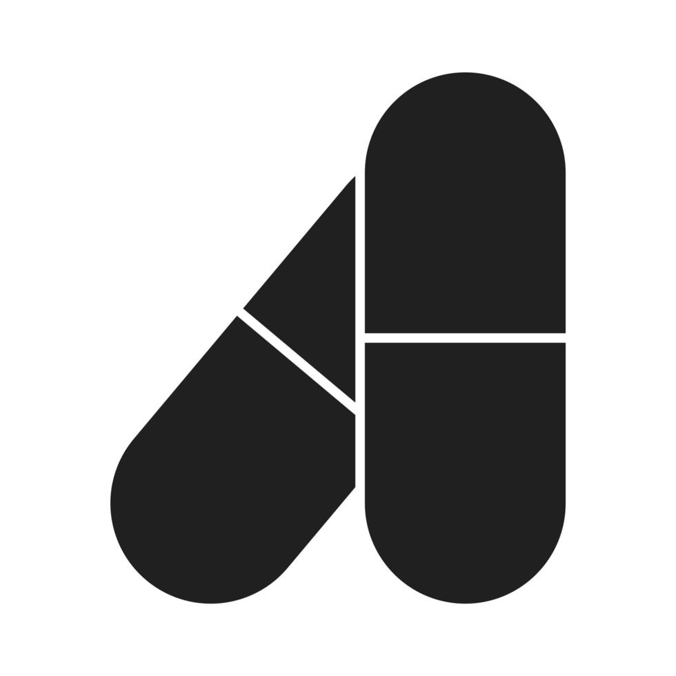 medicatie capsule gezondheidszorg medisch en ziekenhuis pictogram silhouet stijlicoon vector