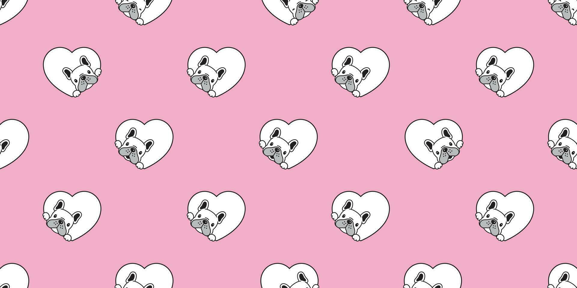 hond naadloos patroon Frans bulldog vector hart Valentijn sjaal geïsoleerd herhaling behang tegel achtergrond tekenfilm illustratie roze