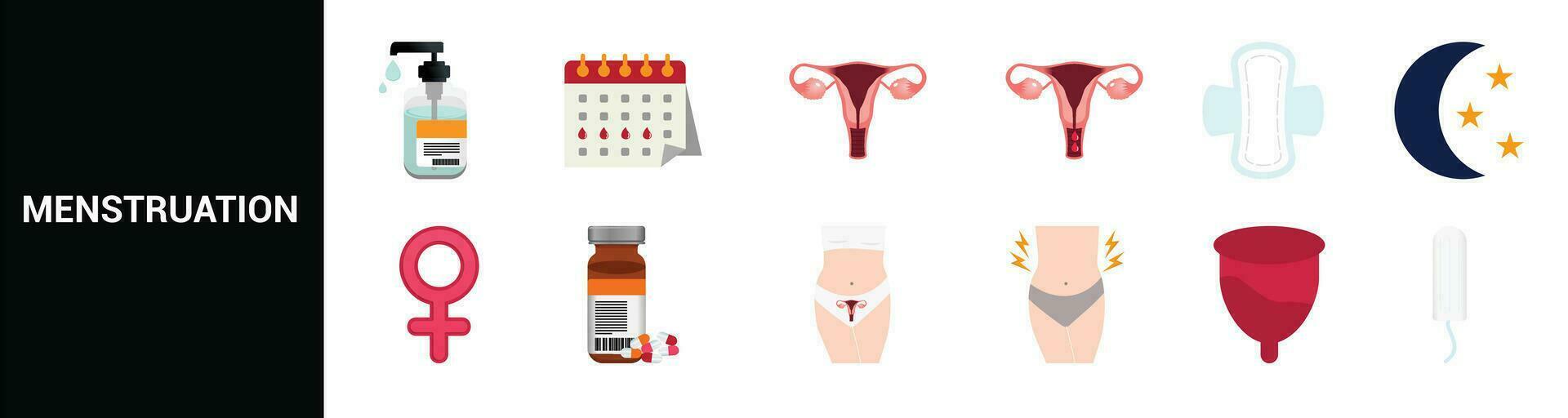 vector reeks van pictogrammen menstruatie