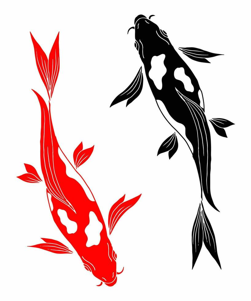 ontwerp koi goud vis illustratie silhouet schets vector