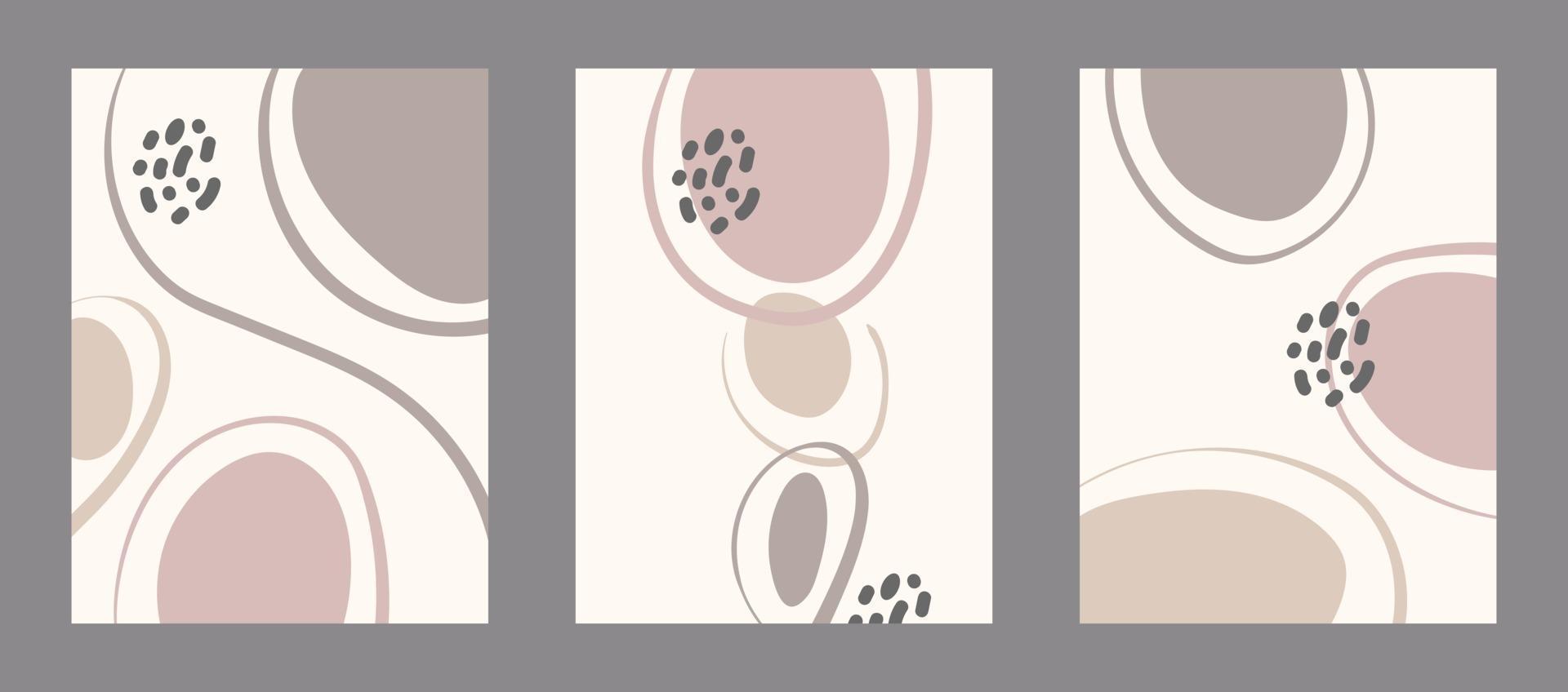 een set van abstracte posters met ronde vormen en vloeiende lijnen in rustige kleuren vector achtergrond