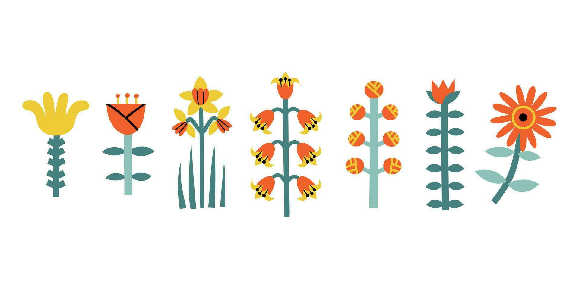 reeks met grafisch bloemen in vlak stijl. vector illustratie