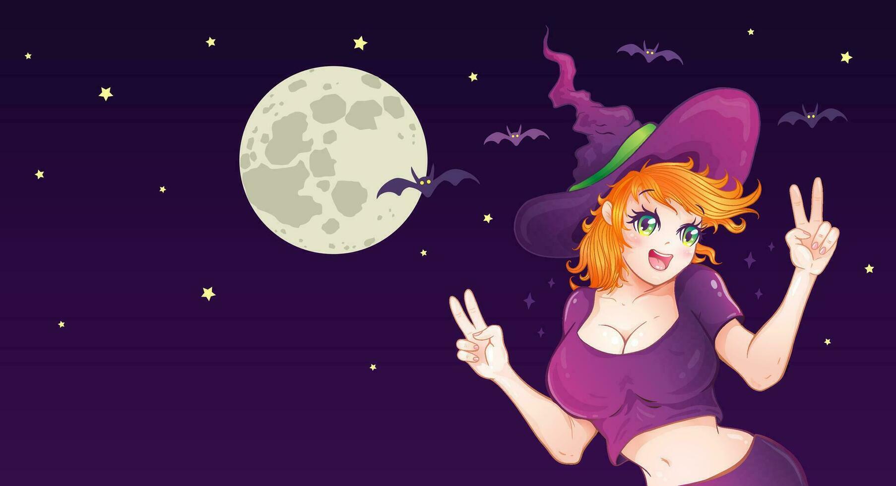 vector illustratie van een sexy heks meisje in nacht voor halloween feest.