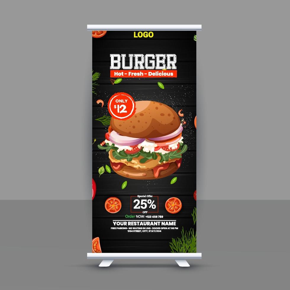 gratis fastfood roll-up bannerontwerpidee voor restaurant vector