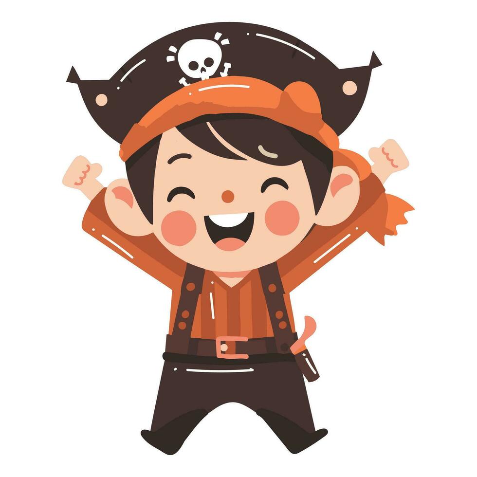 hand- getrokken schattig kind piraat in vlak stijl vector