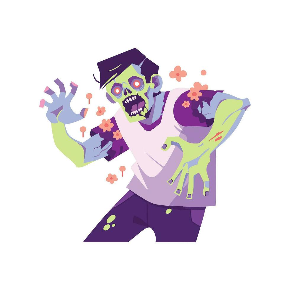 hand- getrokken halloween zombie in vlak stijl vector