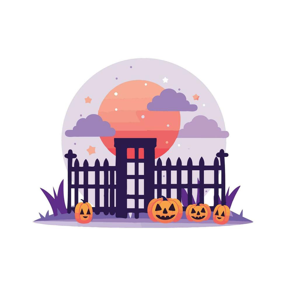 hand- getrokken halloween kasteel hek in vlak stijl vector