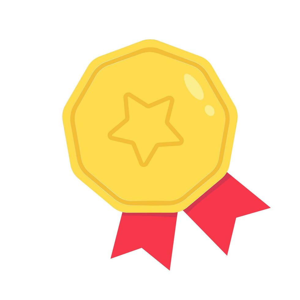 medaille goud van eer met rood linten, winnaar prijs, ster prijs, ster beloning icoon vector. vector