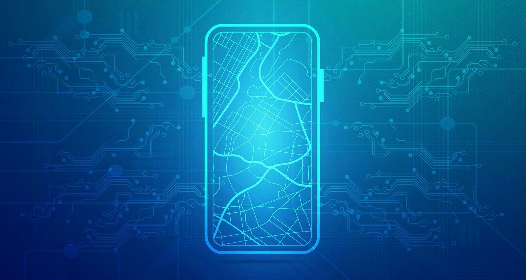 abstract digitaal smartphone kaart GPS technologie futuristische blauw groen achtergrond, cyber wetenschap techniek, communicatie toekomst, ai groot gegevens, internet netwerk verbinding, wolk hi-tech illustratie vector