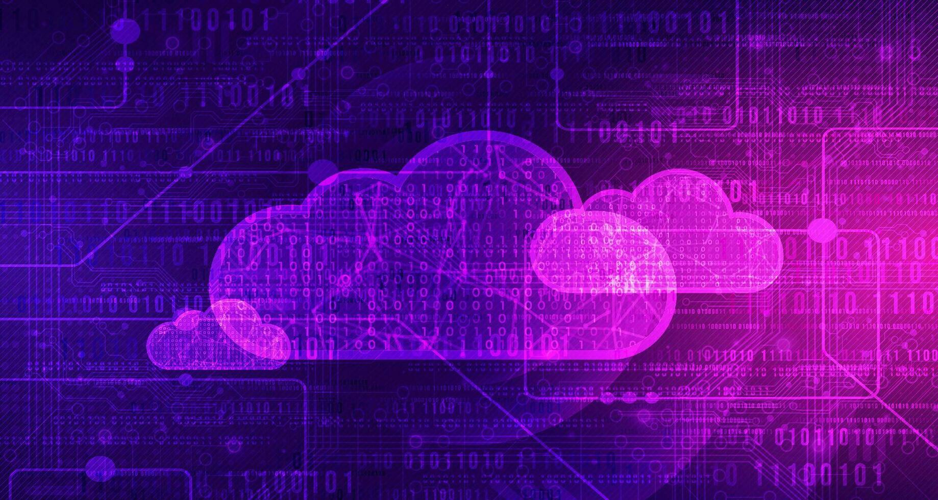 digitaal technologie wolk onderhoud blauw Purper achtergrond, cyber wolk berekenen uploaden, abstract gegevens techniek, innovatie toekomst gegevens, internet netwerk verbinding, ai groot gegevens opslag, illustratie vector