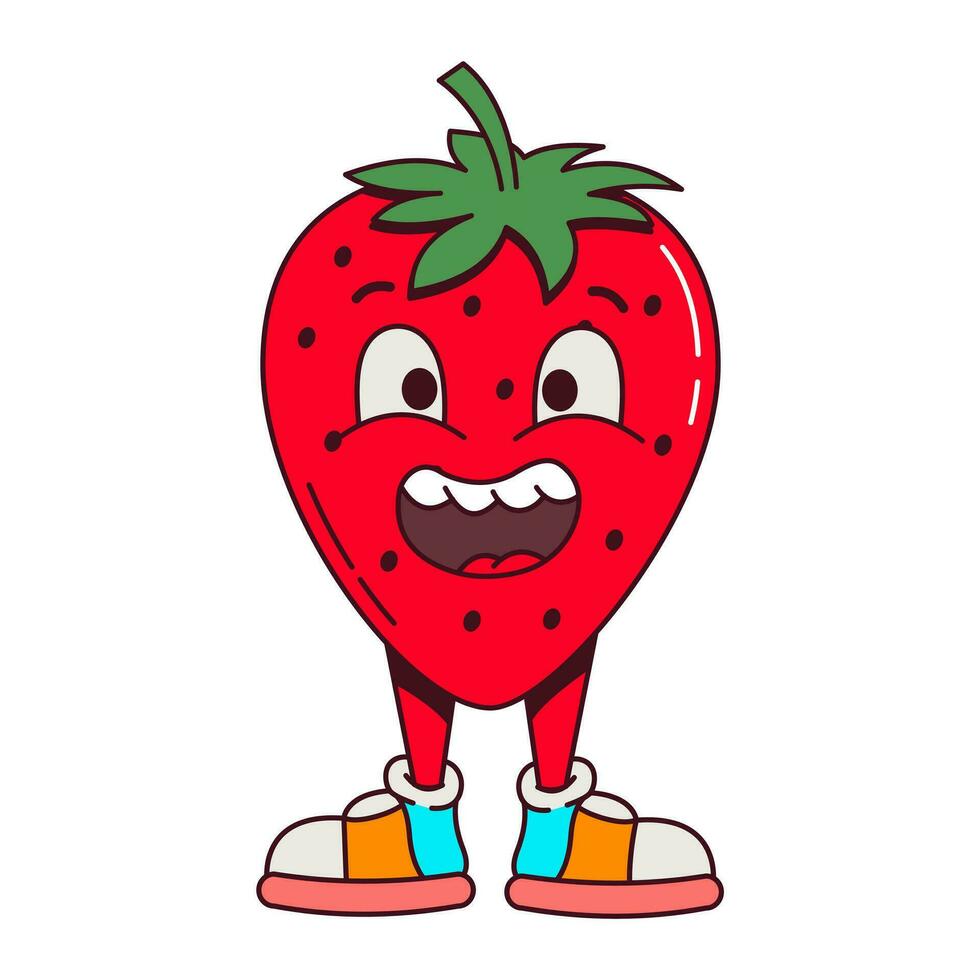 vector retro tekenfilm fruit aardbei karakter.