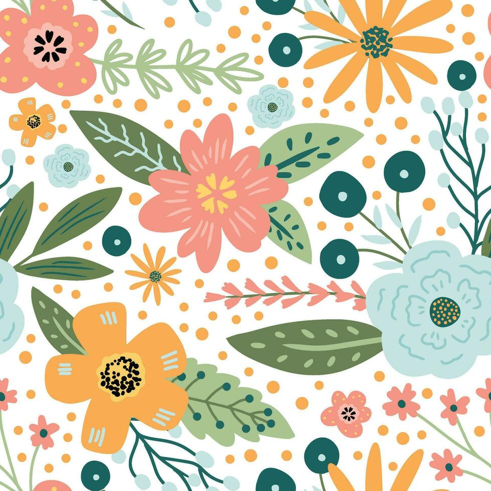 schattig retro kleur bloemen illustratie naadloos patroon vector