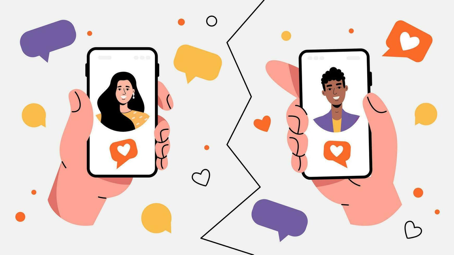 een menselijk hand- is Holding een smartphone. dating een Mens en een vrouw. bericht, correspondentie, liefde. dating app. vector