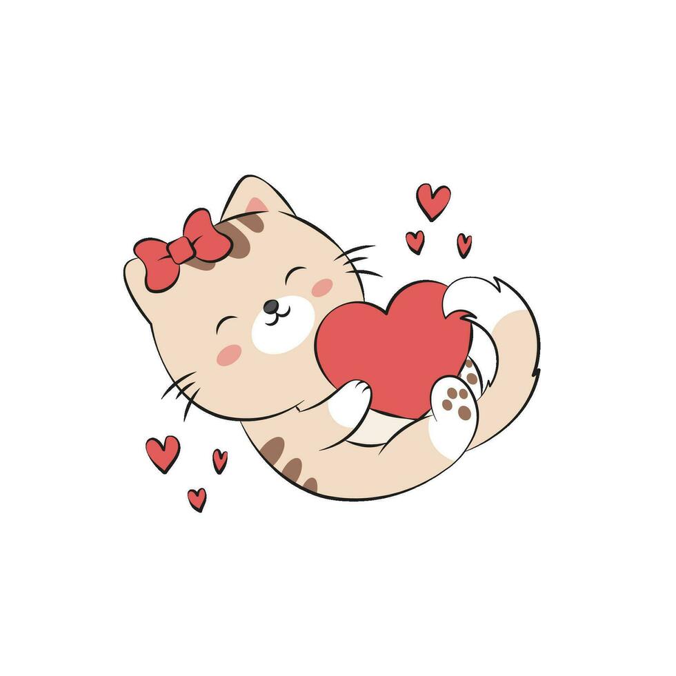 schattig kat met een liefde ballon. vector illustratie van een grappig katje