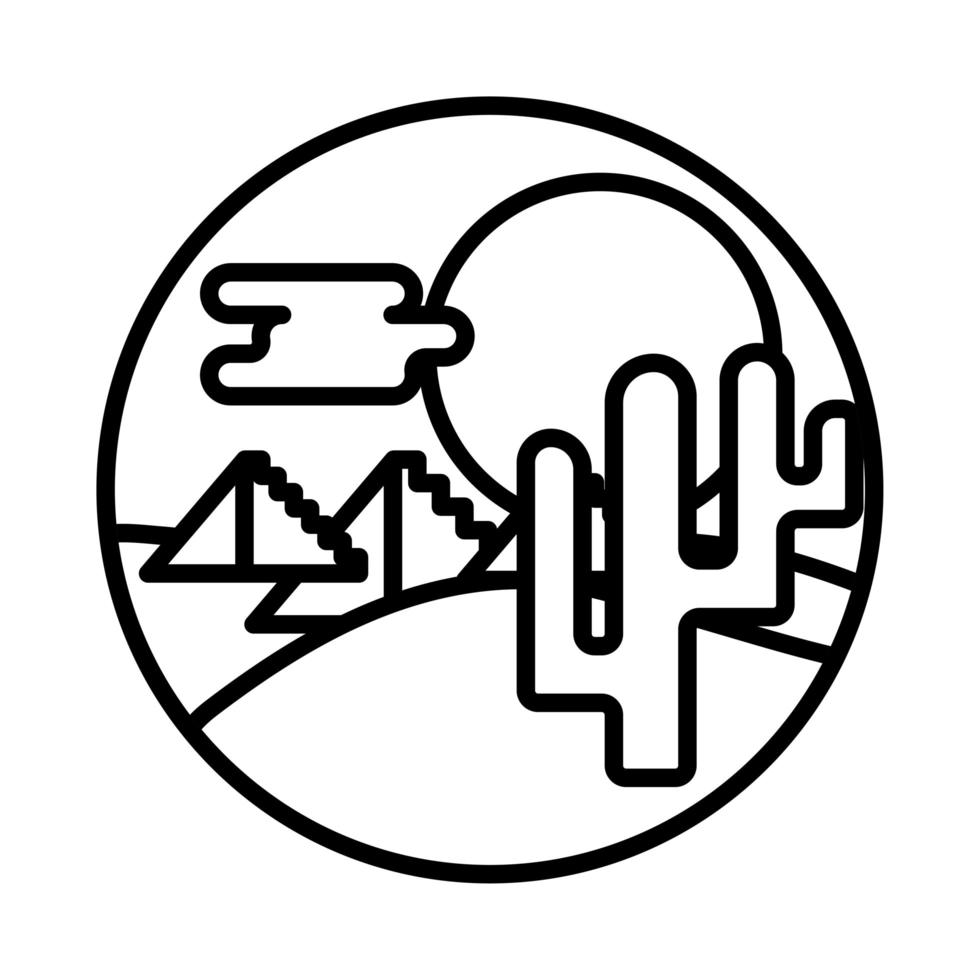 woestijnlandschap met cactus lijn stijlicoon vector