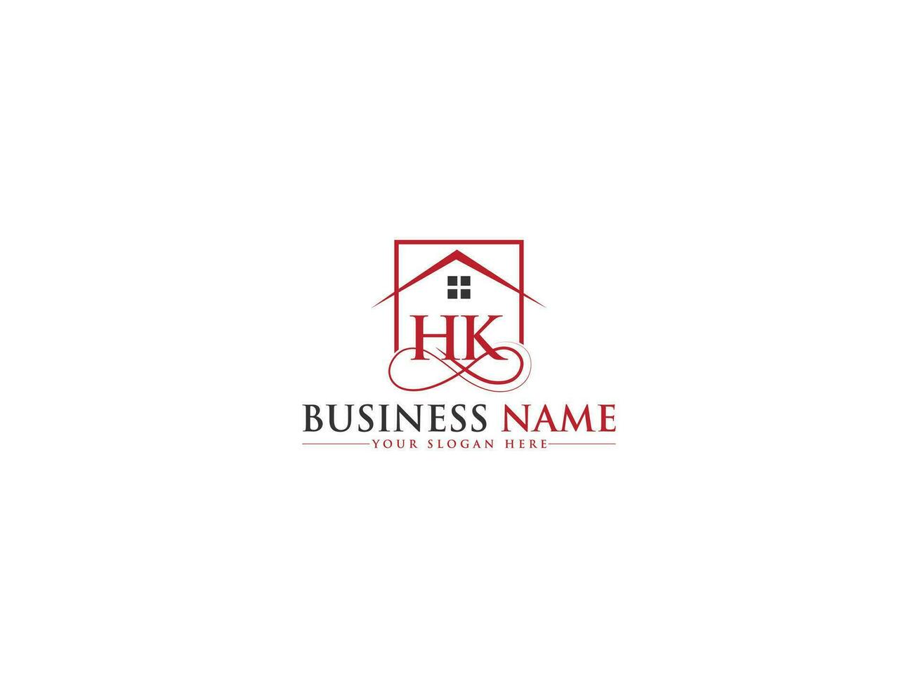 eerste huis hk logo brief, uniek gebouw hk echt landgoed logo icoon vector